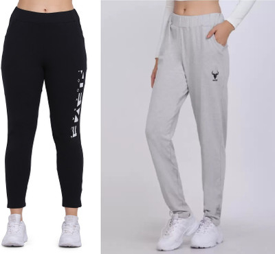 Clothmaster Solid, Printed Women Black, Grey Track Pants