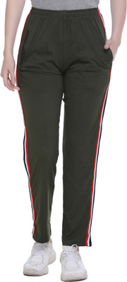 HouseOfCommon Solid, Striped Women Dark Green Track Pants