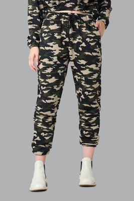VAN HEUSEN Athleisure Drawstring Waist And Functional Pockets Printed Women Green Track Pants