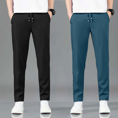 PRAVAHA Solid Men Blue, Black Track Pants