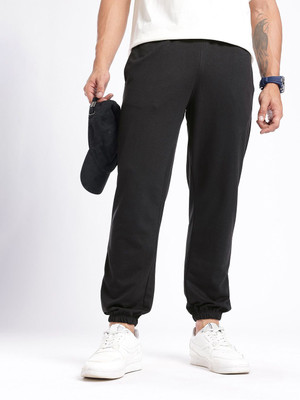 Glitchez Solid Men Black Track Pants