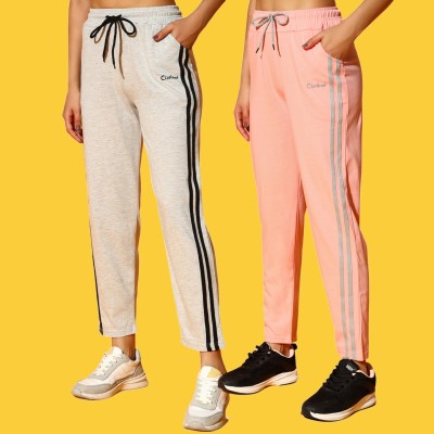 Clothina Striped Women Grey, Pink Track Pants