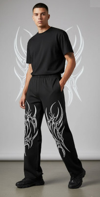 Clothy Printed Men Black Track Pants