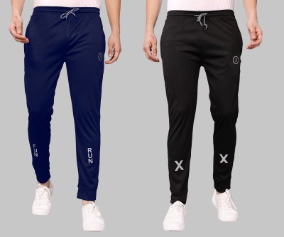 Anand Self Design Men Dark Blue, Black Track Pants