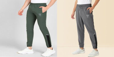 YUNEK Striped Men Light Green, Grey Track Pants