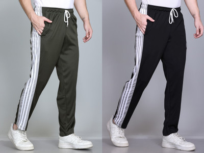 HVBK Striped Men Black, Dark Green Track Pants