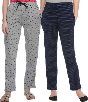 Weboasis Printed Women Dark Blue, Grey Track Pants