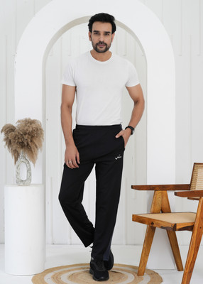 wynx Solid, Striped Men Black Track Pants