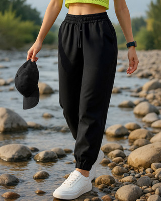BEWAKOOF Solid Women Black Track Pants