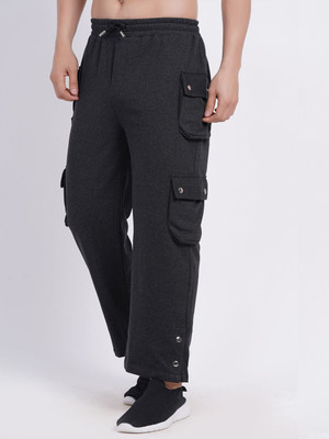 CLOTHINK India Solid Men Black Track Pants