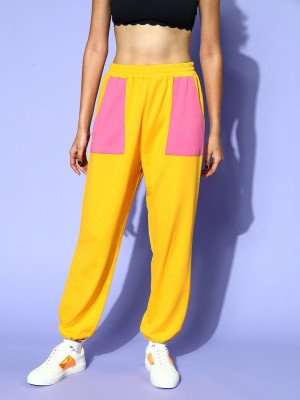 SASSAFRAS Colorblock Women Yellow Track Pants