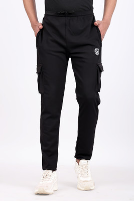 SmallTry Solid Men Black Track Pants