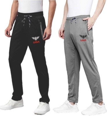 laxxa Solid Men Grey, Black Track Pants