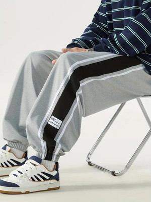 Q-Rious Striped Men Grey Track Pants