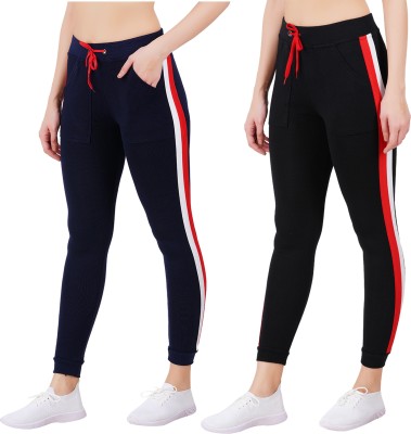 Just Live Fashion Striped Women Black, Dark Blue Track Pants