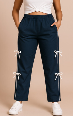 Fabhaat Self Design Women Dark Blue, White Track Pants