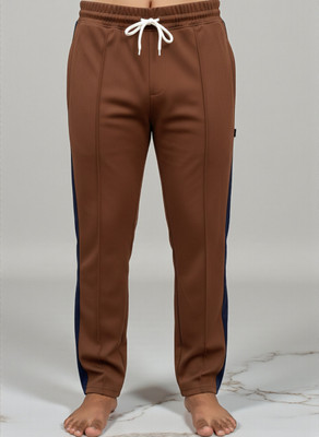 movematic Solid, Striped Men Brown, Blue Track Pants