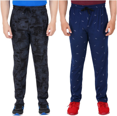 Guide Printed Men Black, Blue Track Pants