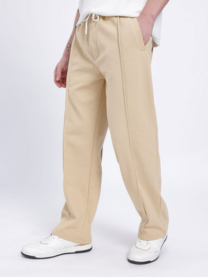 Glitchez Solid Men Beige Track Pants
