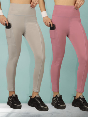 BEYOGINI Solid Women Grey, Pink Tights
