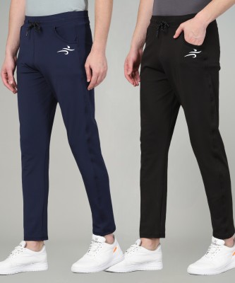 fithub Solid Men Black, Blue Track Pants