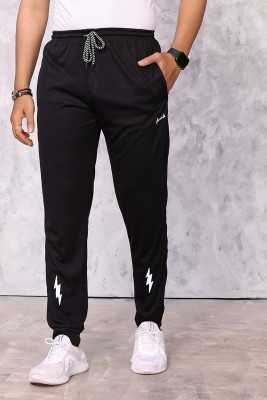 Anand Solid, Self Design, Striped, Chevron/Zig Zag Men Black Track Pants