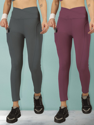 BEYOGINI Solid Women Grey, Purple Track Pants