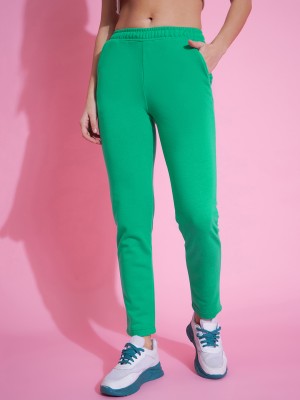 98 Degree North Solid Women Light Green Track Pants