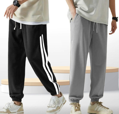 METRONAUT Striped Men Black, Grey Track Pants