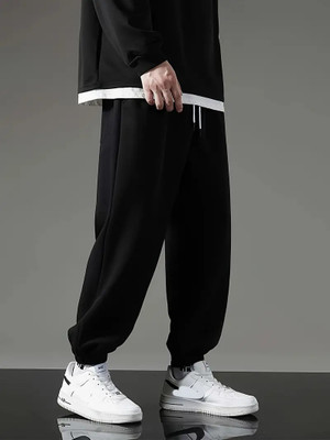 Dockstreet Solid Men Black Track Pants