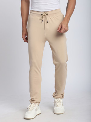 Stitch Hub Solid Men Beige Track Pants