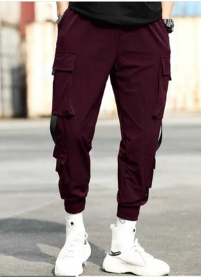 RAAVI Solid Men Maroon Track Pants