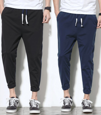 Pink Formal Self Design Men Blue, Black Track Pants