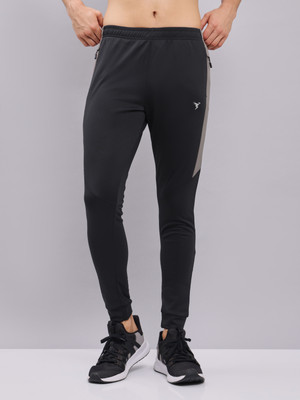 TECHNOSPORT Colorblock Men Black Track Pants