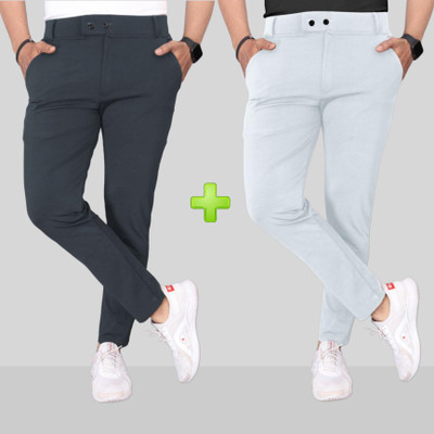 LORVIA Slim Fit Men Grey, White Trousers