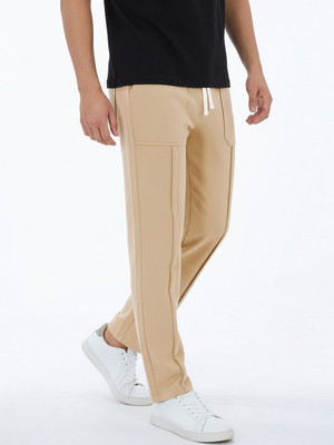 Glitchez Solid Men Beige Track Pants
