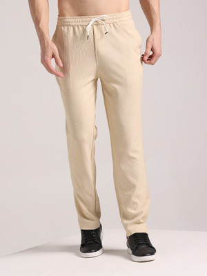 INDICLUB Self Design Men Beige Track Pants