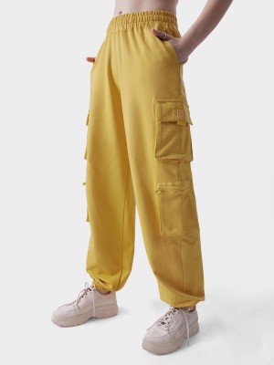 The Souled Store Solid Women Yellow Track Pants