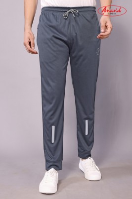 Anand Solid, Self Design, Striped, Chevron/Zig Zag Men Grey Track Pants