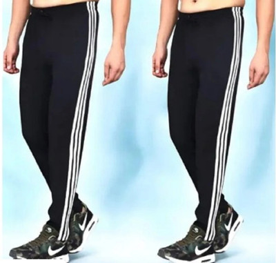 MASTERY Striped Men Black Track Pants