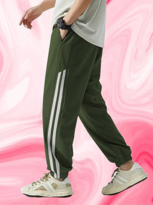 HouseOfCommon Striped Men Dark Green Track Pants