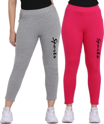 Clothina Printed Women Pink, Grey Track Pants