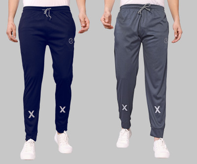 Anand Self Design Men Dark Blue, Grey Track Pants