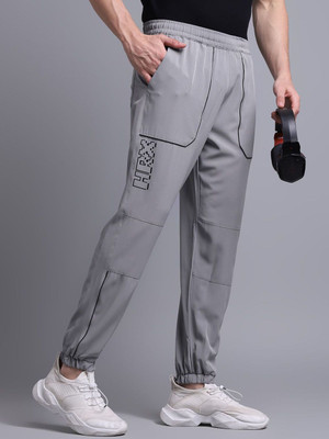 HRX by Hrithik Roshan Chevron/Zig Zag Men Silver Track Pants