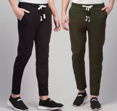 Retailmart Solid Men Black, Green Track Pants