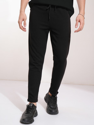 HIGHLANDER Popcorn Structured Solid Men Black Track Pants