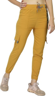 FARIBA Self Design Women Yellow Track Pants