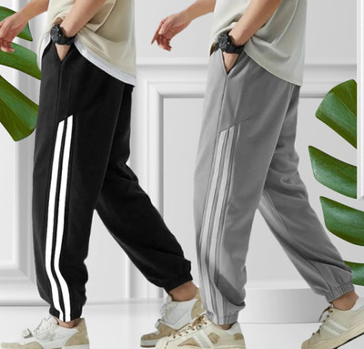 METRONAUT Striped Men Black, Grey Track Pants