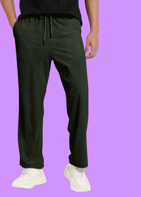 NIVEDANM Solid Men Dark Green Track Pants