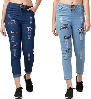 tuxup Printed Women Light Blue, Dark Blue Track Pants